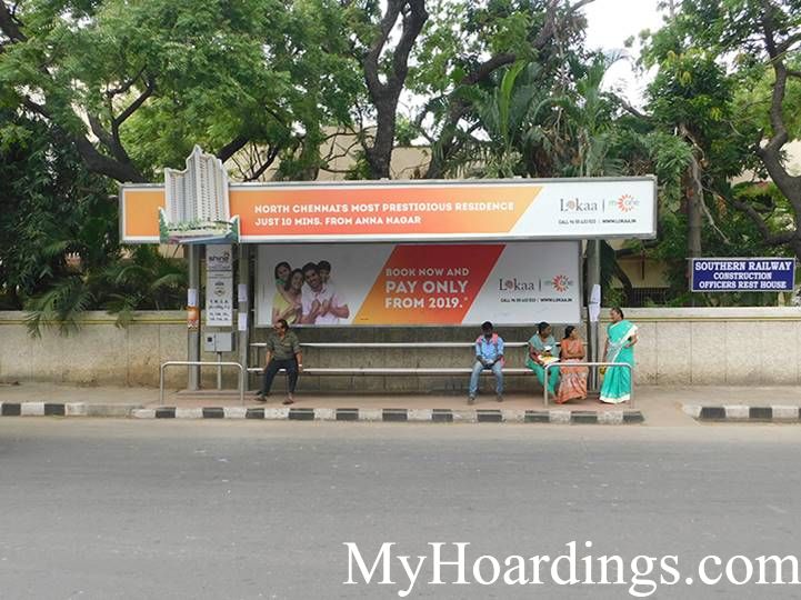 Cost of Bus Shelter Advertising at YWCA Opp bus stop in Chennai, Outdoor Media Agency Chennai, Tamil Nadu 